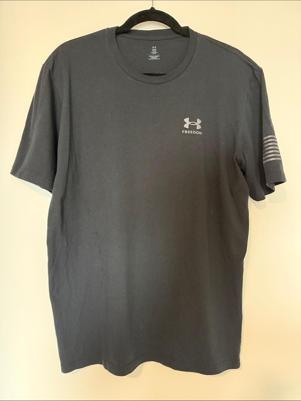Under Armour Men’s Black Freedom Short-Sleeve Tee with Sleeve Stripe